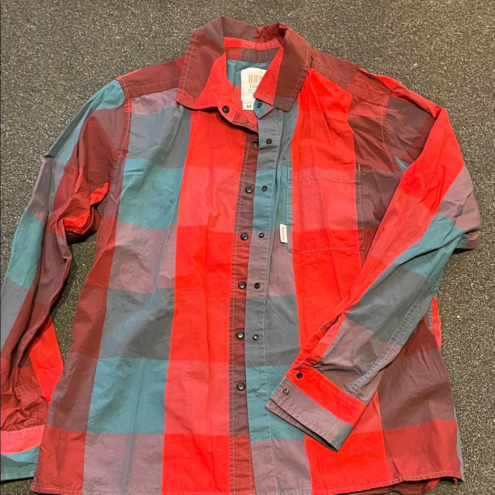 Topo Designs Red and Blue Plaid Shirt - Womens Med